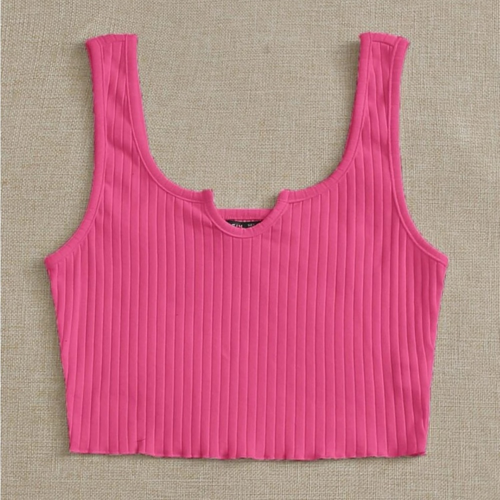 SHEIN Notched Neck Rib-knit Crop Tank Top.